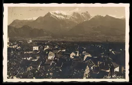AK Bad Ragaz, Teilansicht mit Kirche und Bergen
