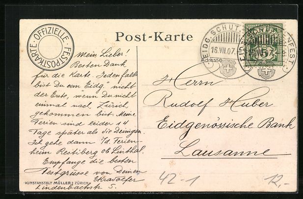 Cartoline postali: Zürich, Eidgenössisches Schützenfest  – Usato da Berlin venduto da bartko-reher 1