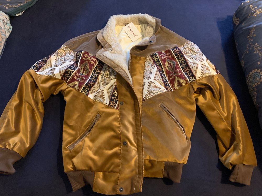 Vintage Kunstleder Bomberjacke Azteken Stil (Neu (gemäss