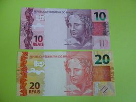 Brasilien Banknoten 10 und 20 Reais, Bankfrisch