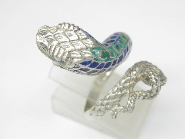 Anelli: Vintage Ring Silber 925 Schlange Emaille blau Gr. 58 – Usato da Ermatingen venduto da Decovin 1