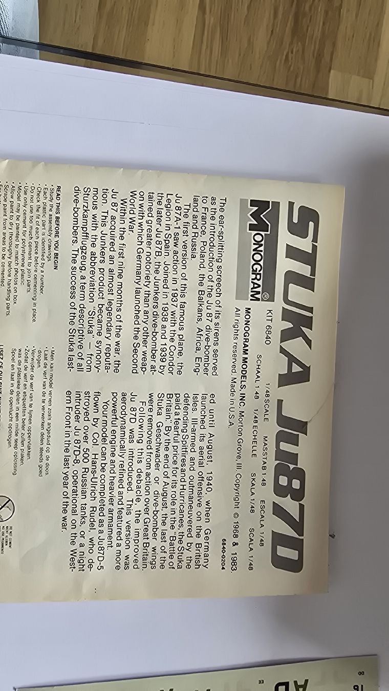 Modellbausätze & Standmodelle: Monogram Stuka Ju87D 1/48 model kit used – Neu und originalverpackt aus Balsthal von cri_8tqn 6
