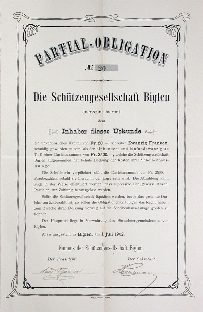 Documenti: Schützengesellschaft Biglen - 1902 – Usato da Solothurn venduto da Sgasche