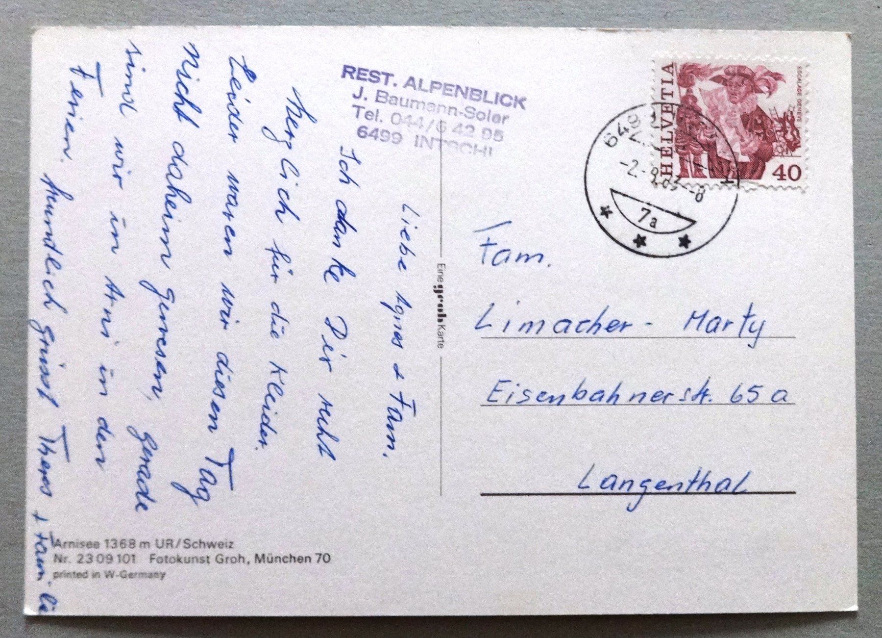 Cartoline postali: Arnisee 1368 m UR – Usato da Fétigny venduto da Billy2miny 1