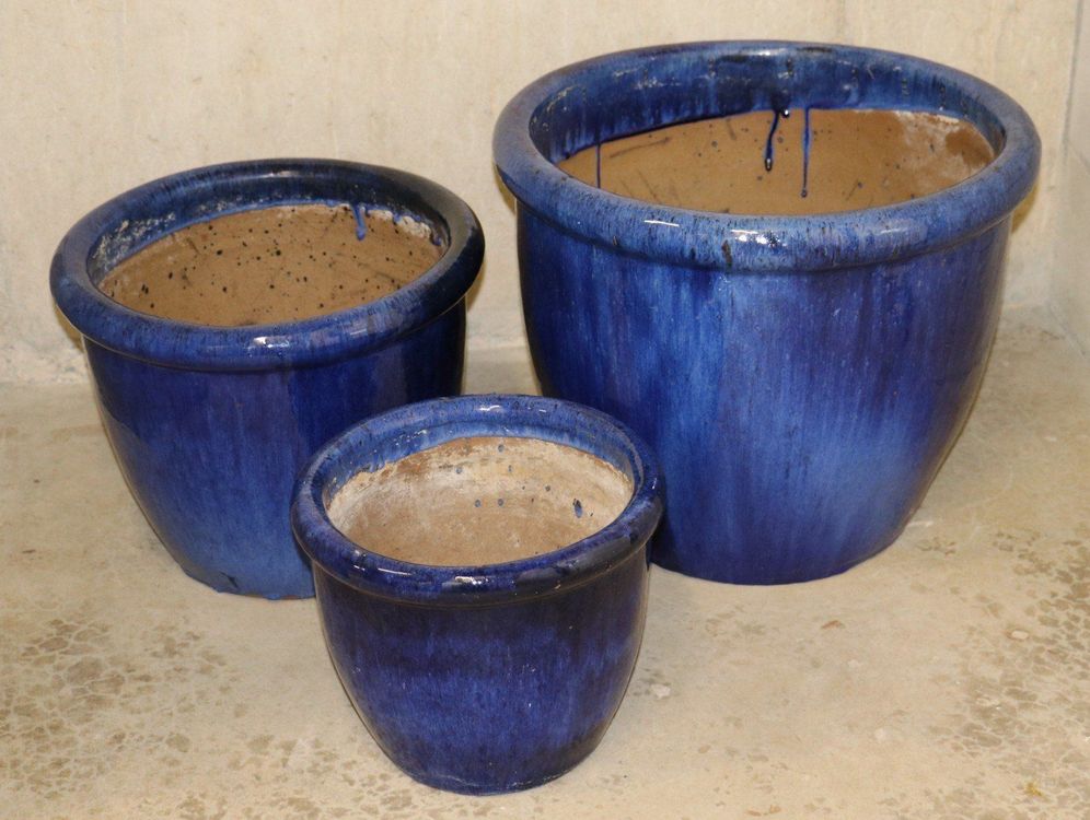 Blumentöpfe blau glasiert Kaufen auf Ricardo