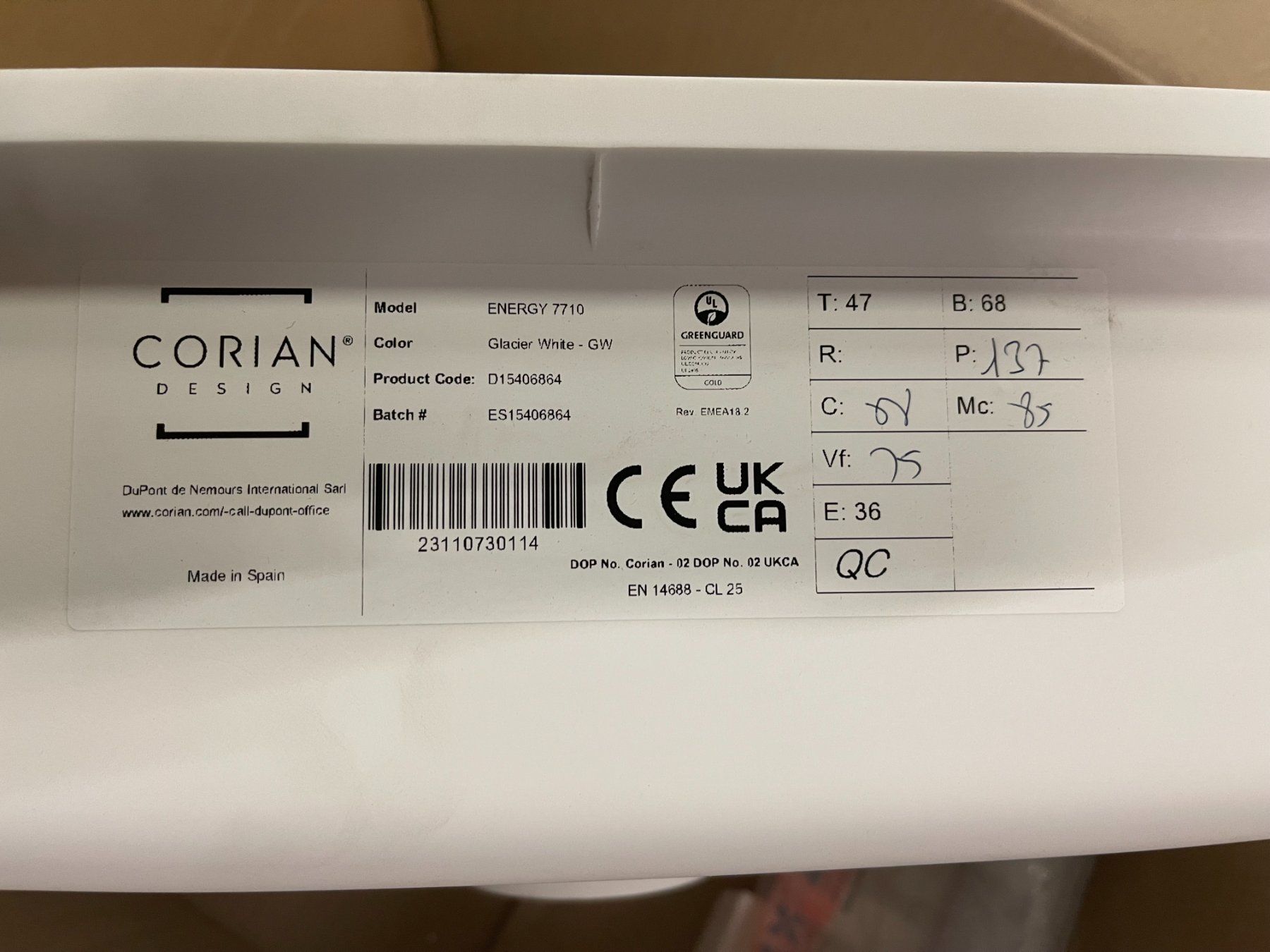 Lavabi & lavandini: Corian Waschbecken Glacier White 7710 – Usato da Liestal venduto da norwegian 3