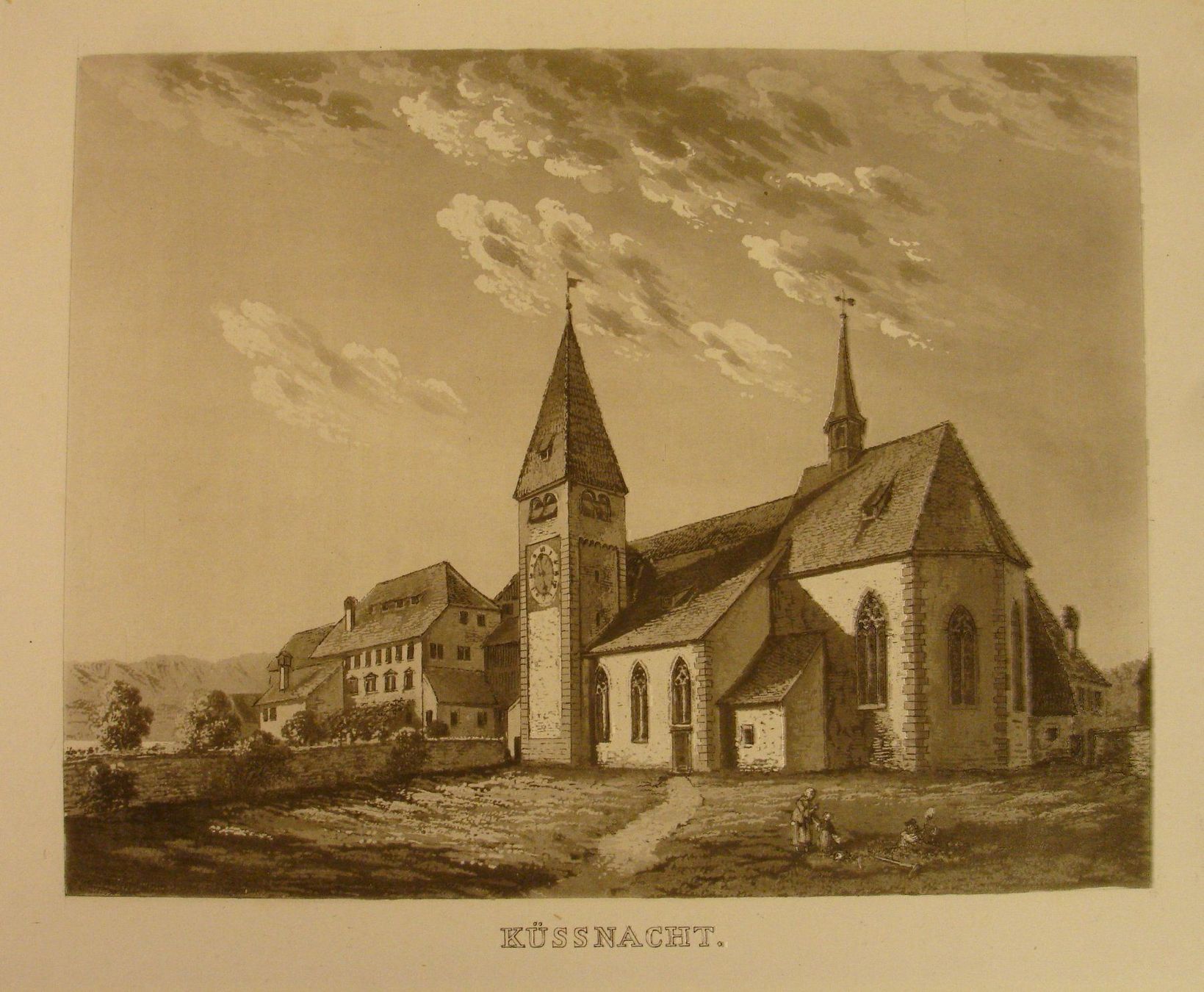 Incisioni: KÜSNACHT, AQUATINTA 1853 – Usato da Grüningen venduto da Kartensammler