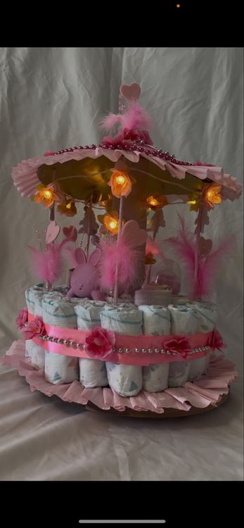 Windeltorte Karussell Rosa/Pink Mädchen Babyparty Geschenk (Neu und ...
