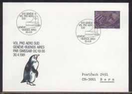 1981, FDC, Pro Aero, Flug Genève–Buenos Aires mit Swissair
