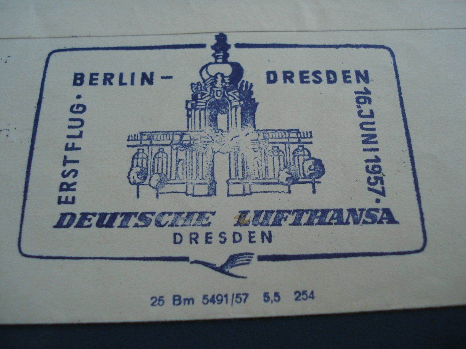 Tutti i francobolli: DDR Erstflugbrief 1957, Berlin-Dresden, Lufthansa – Usato da Niederwil AG venduto da morostahu 3