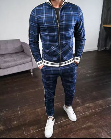 Ensemble Survêtement Homme à Carreaux – Veste Zip & Pantalon
