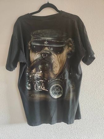 T-shirt vintage Bulldog motociclista - Taglia L - Unica!