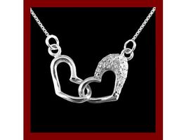 Collier 42 + 5cm 2 Herzen Silber 925 mit Zirkonias