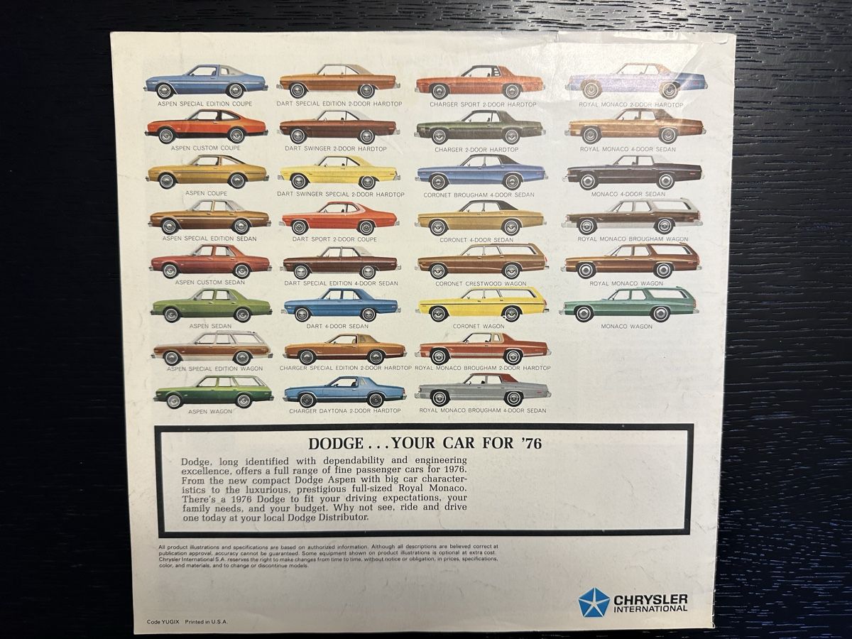 Dodge Documenti: Dodge Prospekt des 1976 Jahrgangs – Usato da Bern venduto da 3636-agb 4