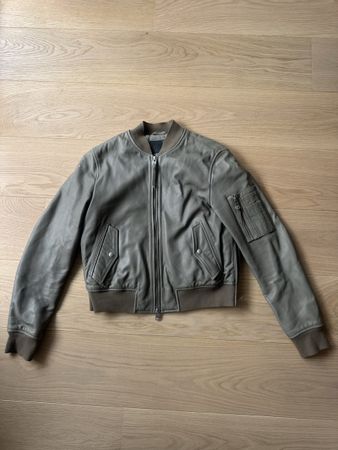 ALLSAINTS olive green leather bomber jacket EU40