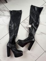 Zara Overknee Stiefel, Gr. 40, Schwarz  Neu