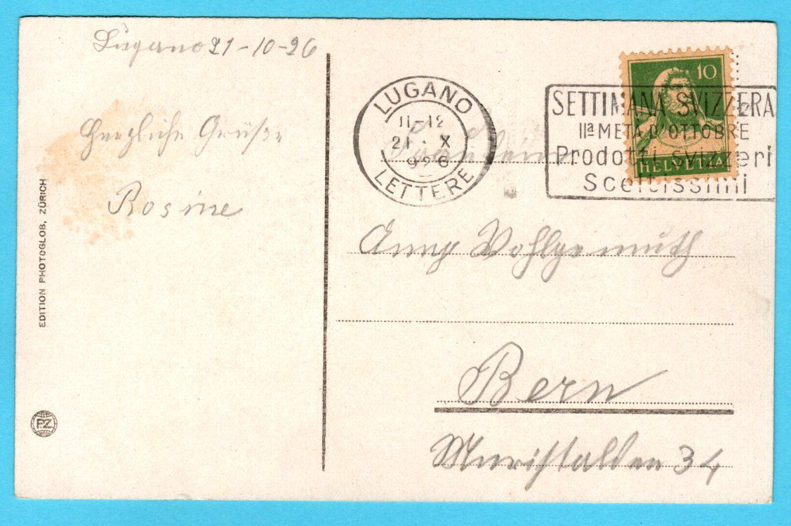 Cartoline postali: Morcote 1926 coloriert – Usato da Zürich venduto da Sion2006 1
