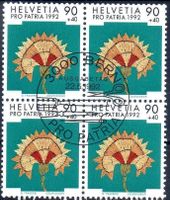 SEIDENSTICKEREI 1992 VOLKSKUNST SCHWEIZ 4ERBLOCK GEST. - Y26