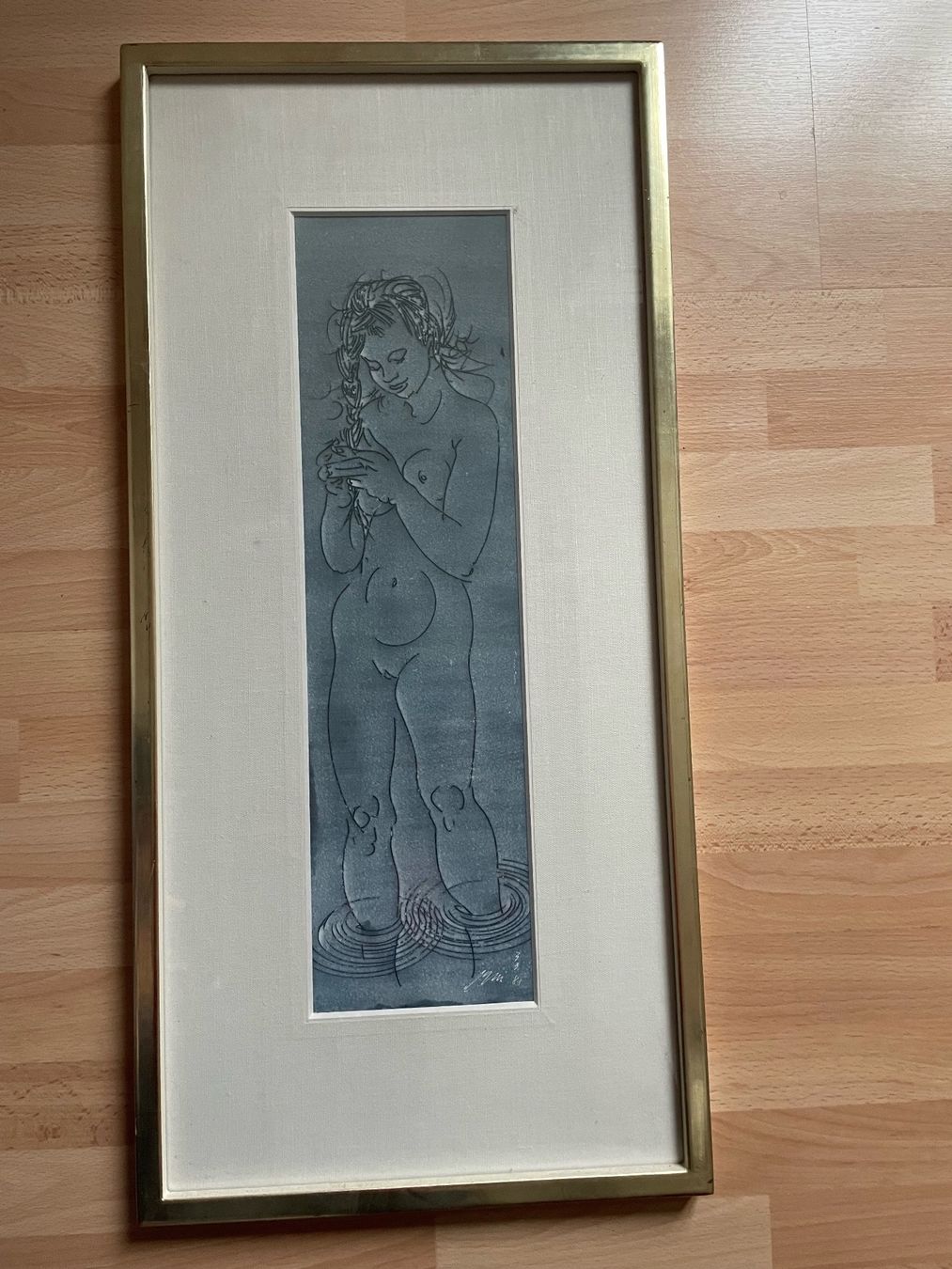 Gemälde: HANS ERNI "Badende mit Zopf" 1981 Tempera auf Papier – Gebraucht aus Koblenz von Markenhimmel