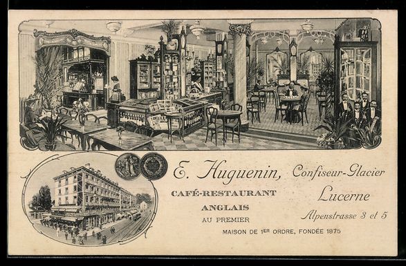 Cartoline postali: Lucerne, Cafe Restaurant E. Huguenin, Al – Usato da Berlin venduto da bartko-reher