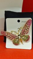 Schmetterling Brosche Goldfarben Rosa Grün Strass Neu