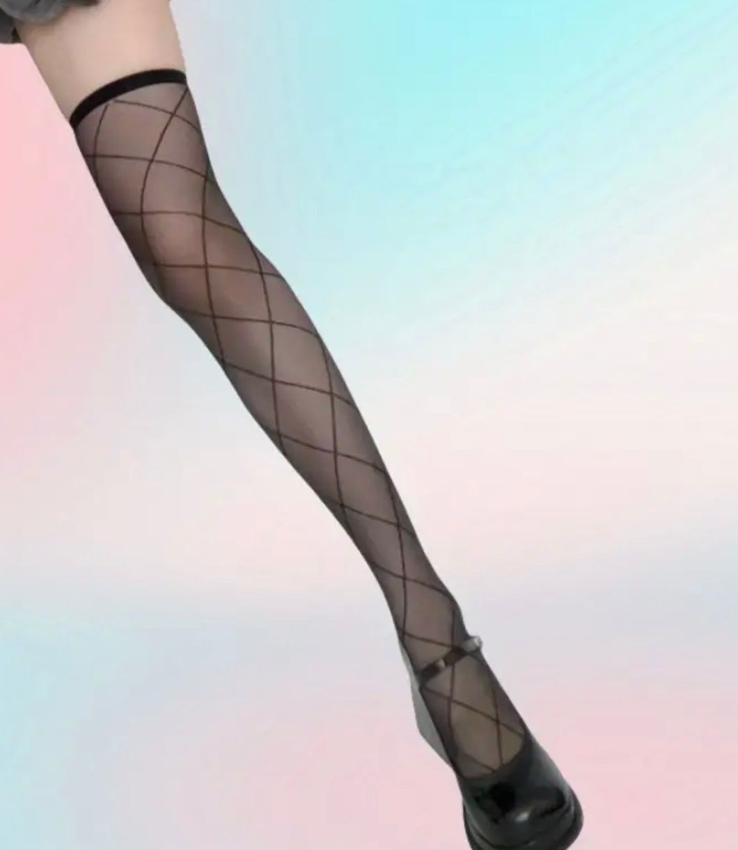 Strümpfe & Strumpfhosen: Calze  a rete romboidale, nero, one size-nuovo – Neu und originalverpackt aus Locarno von Fixed8 3
