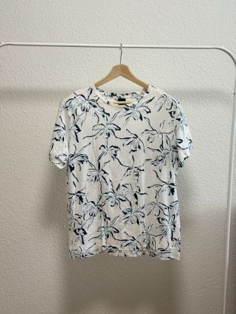 Weisses T-Shirt mit blauen Muster Gr. L