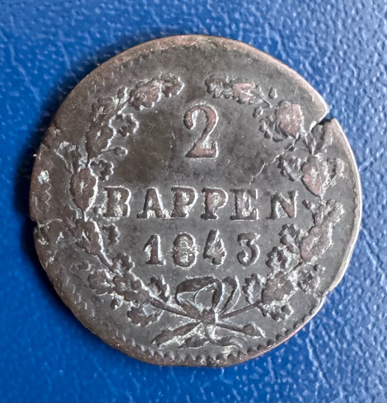 Alle Münzen: 2 Rappen 1843 Kanton Schwyz – Gebraucht aus Ebikon von Dmasterx