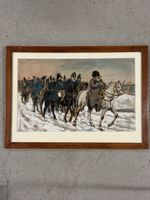 Tableau encadré signé Georgina, soldats à cheval 