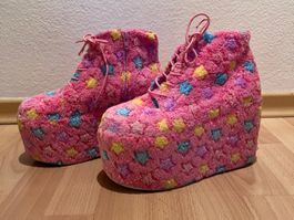 Plateau-Schuhe überzogen mit Plüsch, Gr. 39 - wie NEU