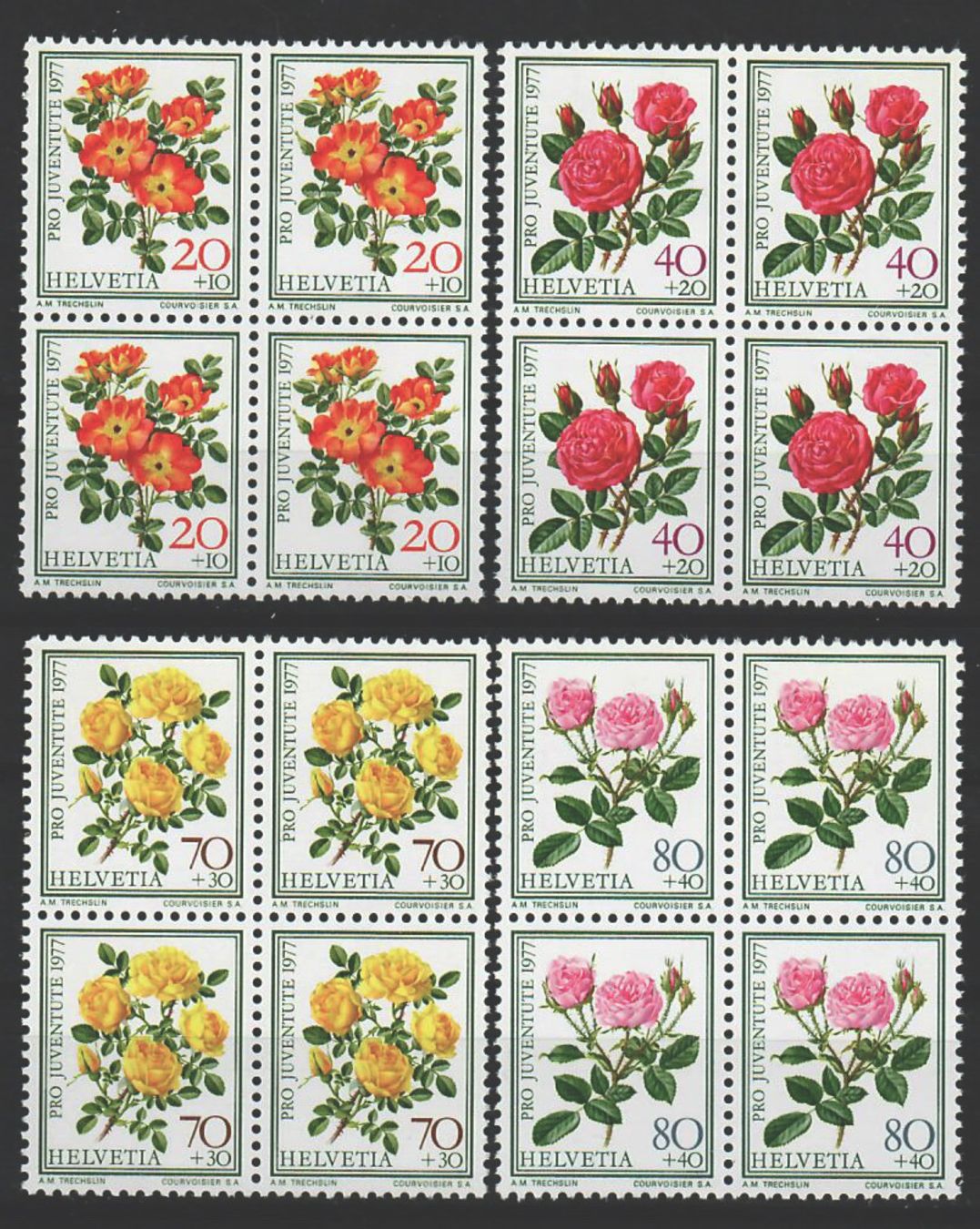 Alle Briefmarken: 1977, Pro Juventute, Viererblöcke ** – Gebraucht aus Willisau von Vollstempel
