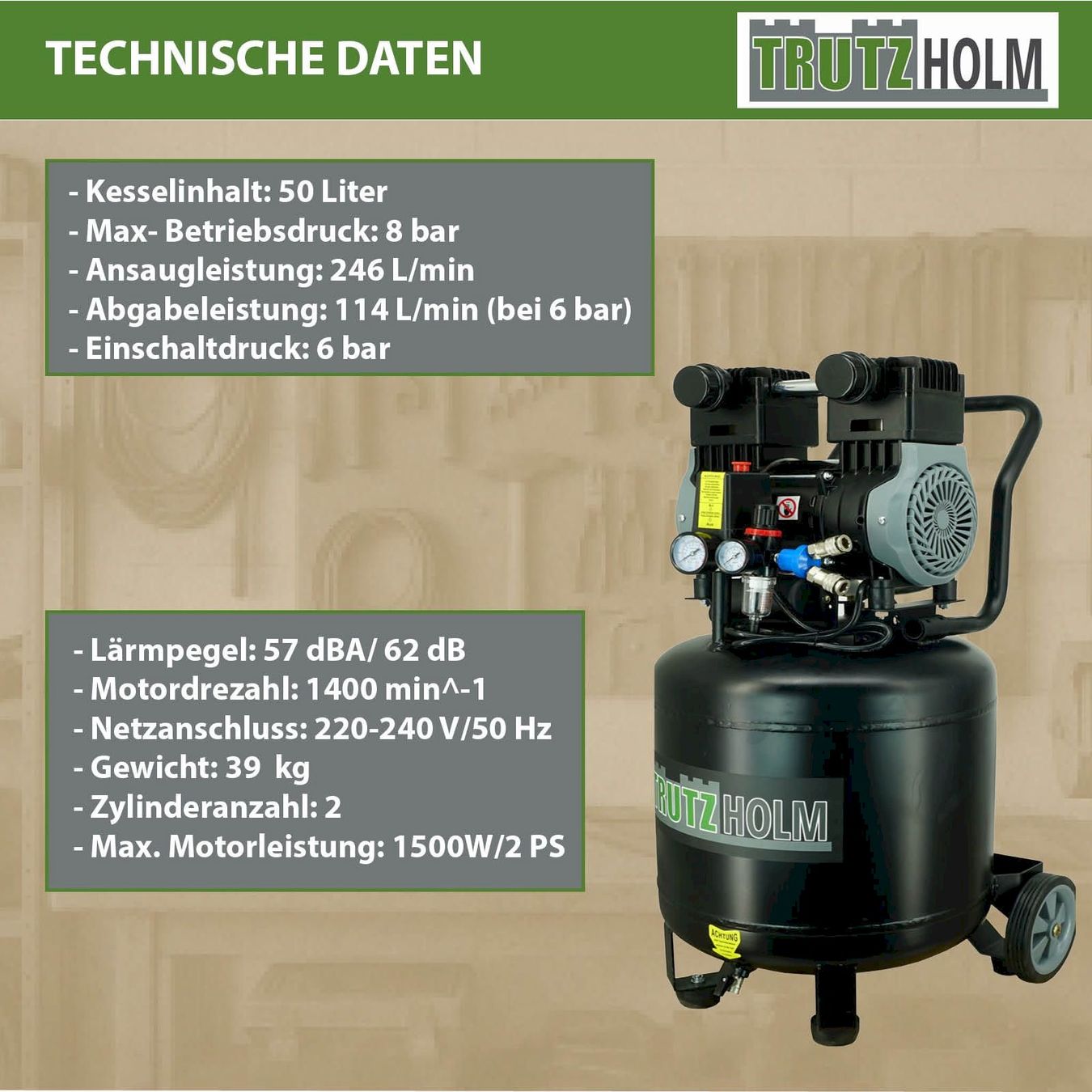 Kompressoren: Flüsterkompressor 1500W 50L 8bar 62dB – Neu und originalverpackt aus Bottighofen von zaap 2