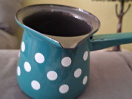 Emaille Kaffeekanne Türkis mit Punkten, Vintage☕️