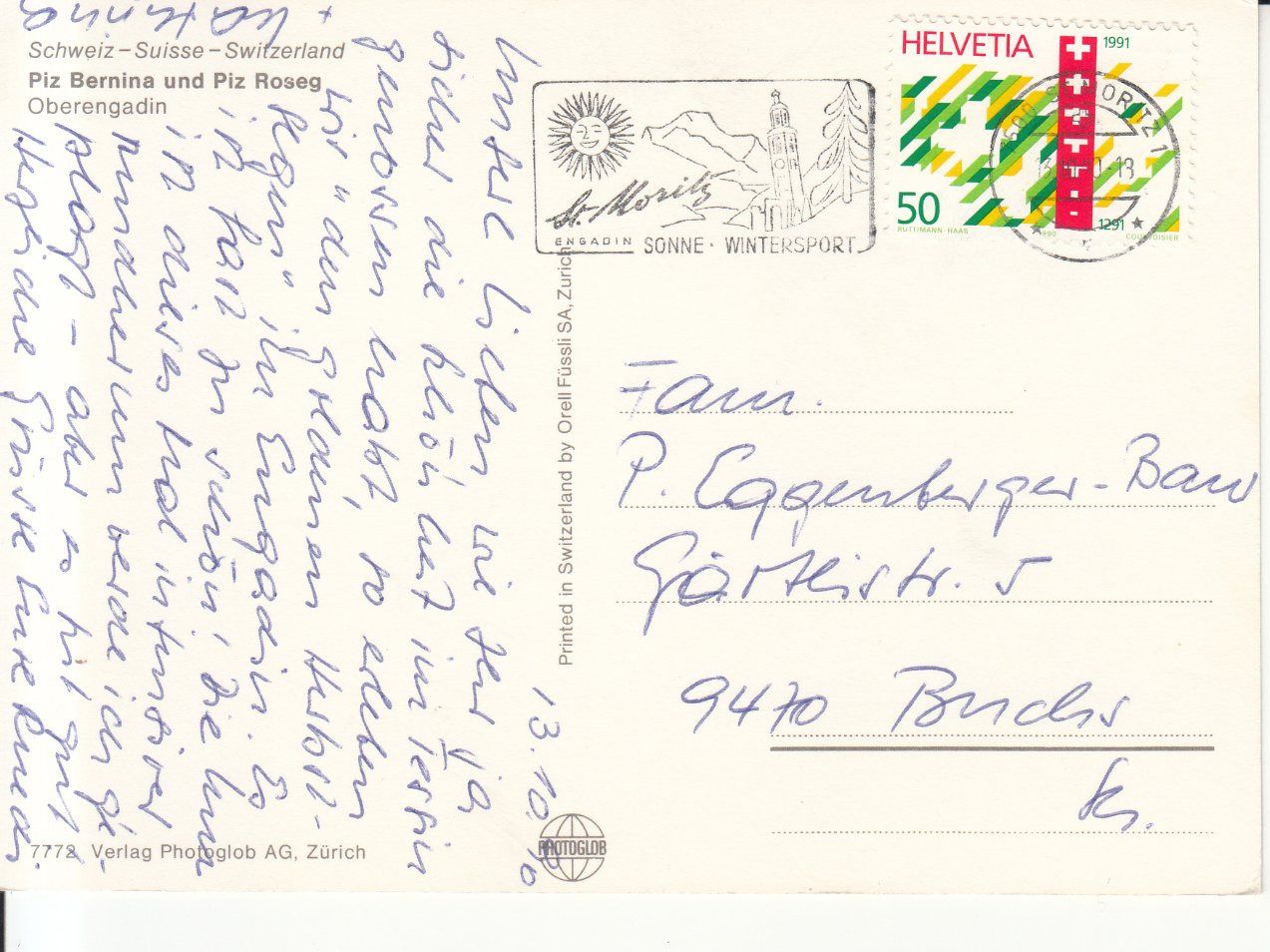 Cartoline postali: Piz Bernina,  Piz Roseg 1990 – Usato da Bürglen TG venduto da StampGraf 1