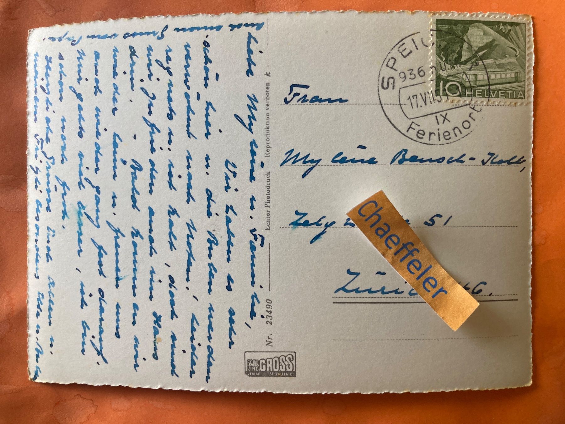 Cartoline postali: 1951 Speicher (App.) mit Säntiskette – Usato da Zürich venduto da Chaeffeler 1