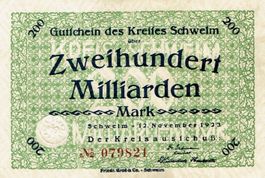 Schwelm 200 Mrd.Mark+Prägestempel 12.11.1923 VZ+-VZ++