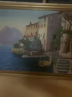 Quadro vista lago con barche e case 60x30 cm