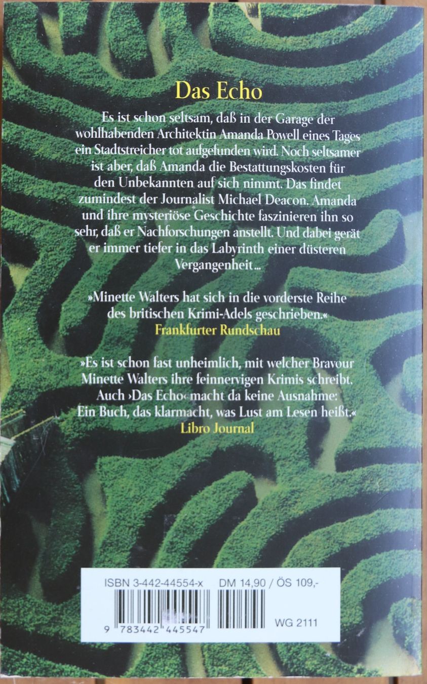 Livres: Das Echo von Minette Walters – D'occasion à Glattfelden par Vrenely 1