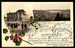 AK Zürich, Theater und Ortspanorama