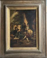 Antik Gemälde Öl auf Holzplatte mit  schöne Rahmen