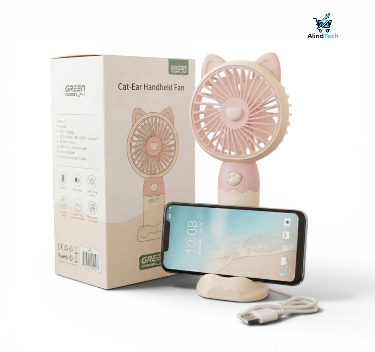 Ventilatoren: Faltbarer Handventilator mit Handyhalter – Hellrosa – Neu und originalverpackt aus Neftenbach von AlindTech