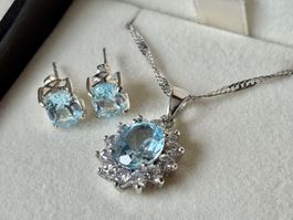 Topas Schmuck Set Ohrstecker, Anhänger 925 Silber