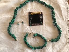 Set Schmuck Ohrringe Ohrstecker Kette Armband Malachite