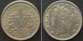 USA 5 Cents 1883 LIBERTY NICKEL Ku-Ni ERHALTUNG! vz+