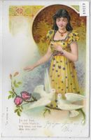 Mädchen mit Tauben - Litho-Glitter-Karte - Serie Martha