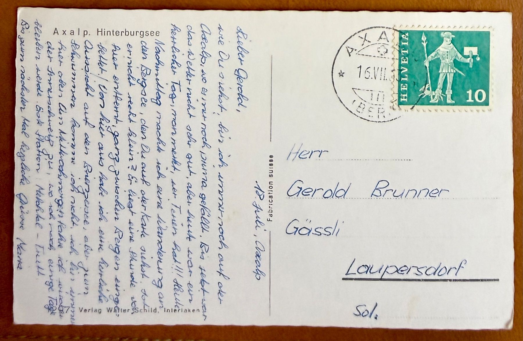 Cartoline postali: Axalp - Hinterburgsee 1963 – Usato da Lutry venduto da Ediego 1