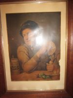 Tableau ancien homme aux cartes et pipe cadre bois massif...