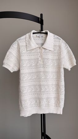 Edles Leinen Stricktop mit Kragen, Beige  Gr. S/34 Sommer ☀️