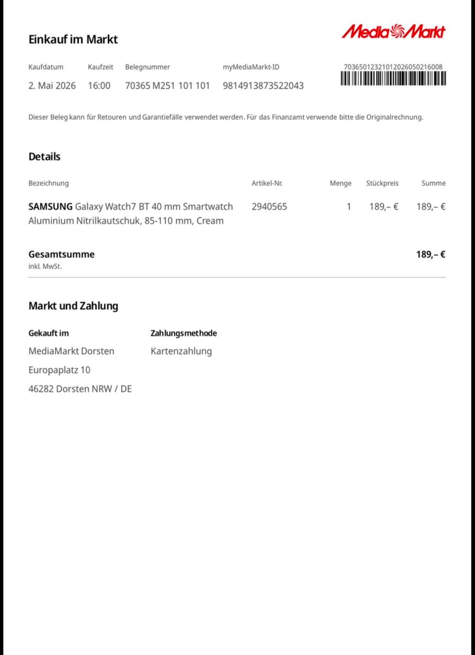 Samsung Smartwatch: Samsung Galaxy Watch 7 BT 40 mm – Gebraucht aus Buttwil von fam_yn5w 7