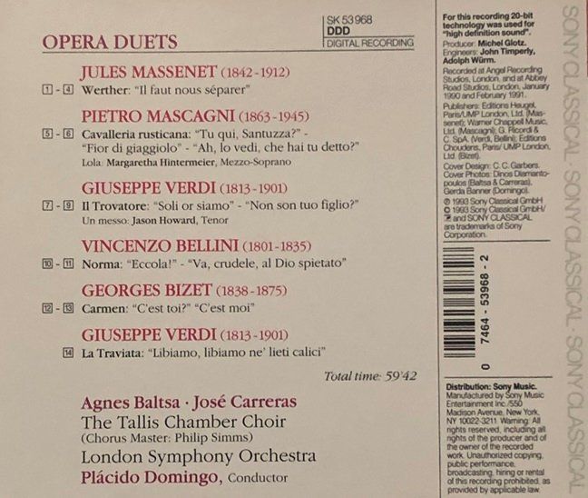 CD: Agnes Baltsa / José Carreras - Opera Duets – Usato da Grüningen venduto da azulamarillo 1